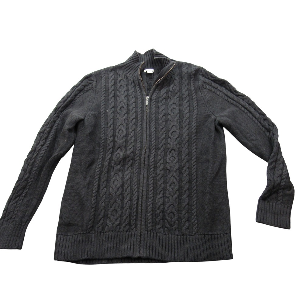 LLBean Mens Dark Gray Cable Knit Full Zip Mock Neck Sweater XL